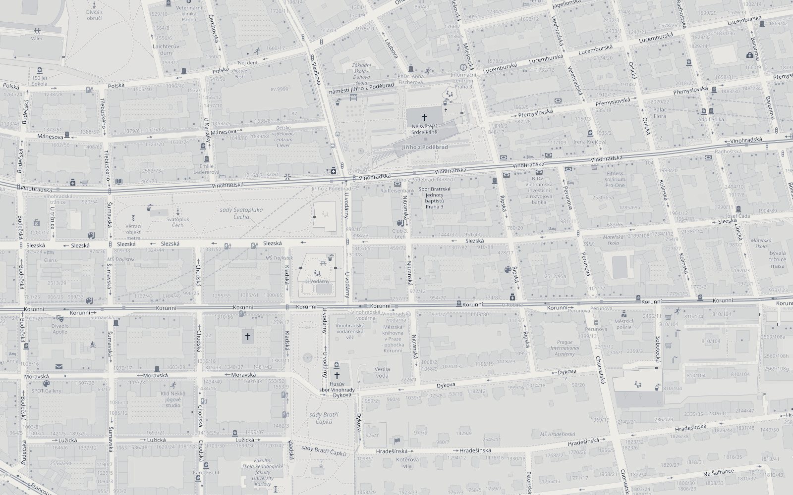 Mapa okolí: Club Amabila, Slezská 72, Praha 3